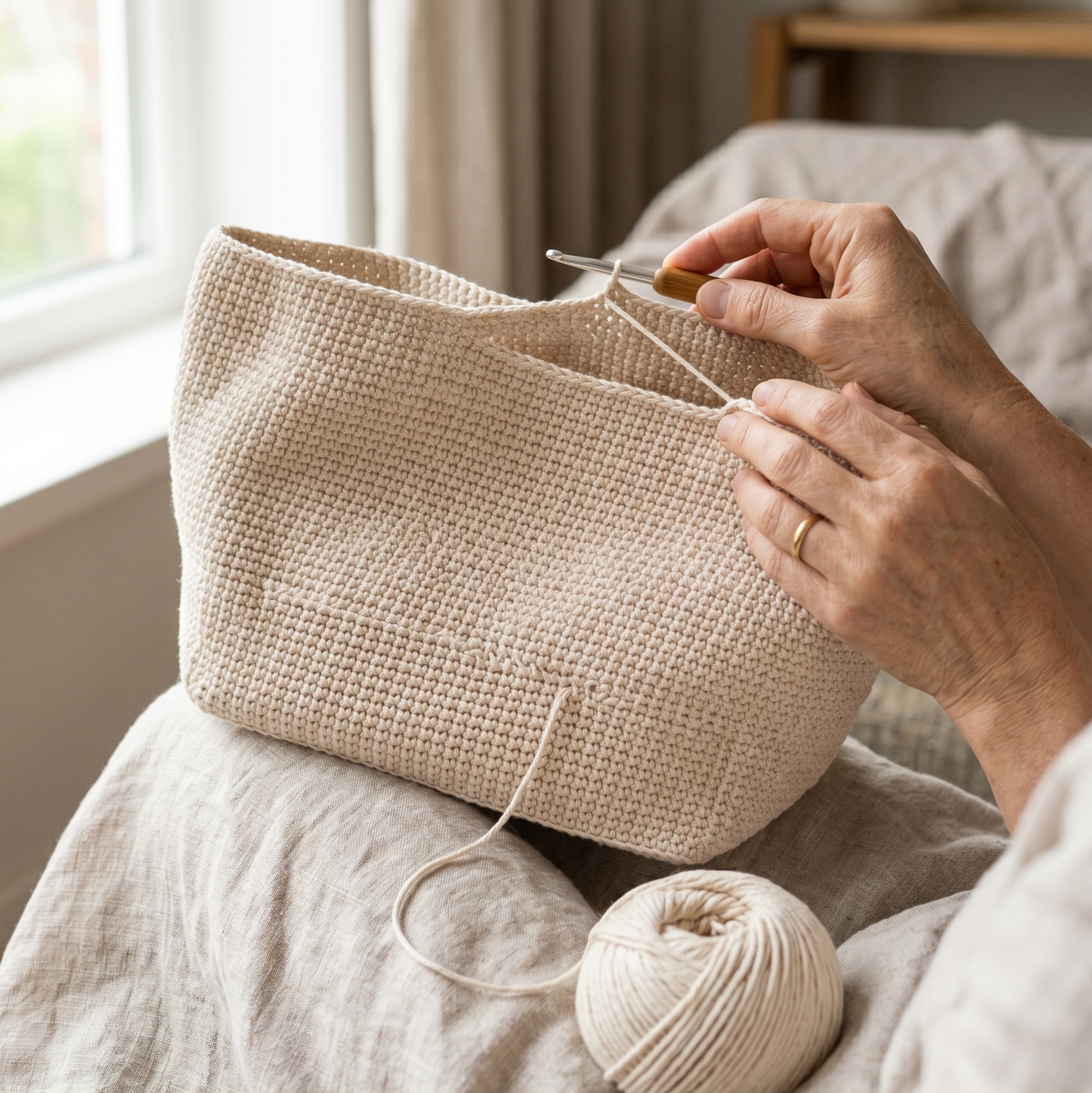 Seiten der Shopper Tasche hochhäkeln in Runden